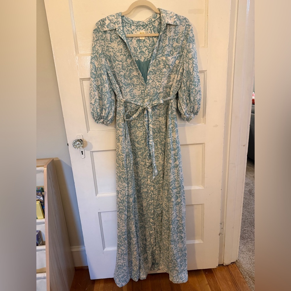 Maeve Seafoam and Ivory Floral Maxi Dress with Tie Waist